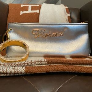 Chopard silver metallic leather crystal clutch